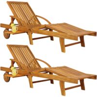 CASARIA® 2x Tumbonas Madera Acacia Tami Sun Silla Reclinable Jardín Mesa Extensible Ruedas Plegable 160Kg