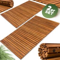 DEUBA® Set de 2 Alfombras de baño de madera de Acacia "Clásico” pre-aceitada 76x50cm tacos de goma antideslizantes para ducha