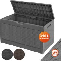 CASARIA® Baúl de almacenaje 310L 119x48x60cm Arcón Exterior Caja Almacenamiento Jardín Cojines Terraza Aspecto ratán - Gris