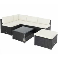 CASARIA® Conjunto Muebles de Jardín XL Para 5 Pers. Sala Lounge Poliratán 16 Piezas Distribución Flexible Incl. Cojines Resiste Agua y Rayos UV Fácil de Limpiar 210 x 210 x 70cm Negro/crema