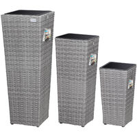 CASARIA® Set de 3 Macetas para Plantas Flores Macetero de Poliratán para Jardín Balcón Terraza Interior Exterior Gris