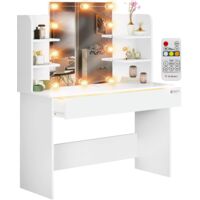 CASARIA® Tocador de Maquillaje Jocelyn con Iluminación LED Espejo Cajón 3 Estantes Maquillaje Dormitorio Tocador Make Up Madera Blanco 108x40x140cm weiß mit LED (de)