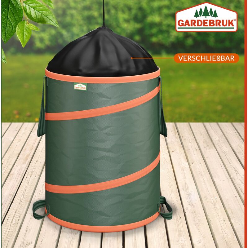 Gardebruk Set sacchi da giardinaggio pop up 3x 165L= 495L rinforzo in molla  a spirale doppia cucitura sacchi per rifiuti sacchi da giardino