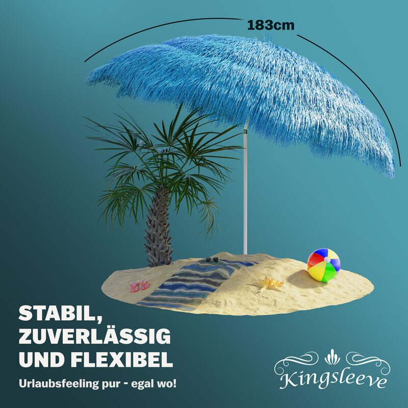 Kingsleeve Ombrellone Hawaii 160 cm Inclinabile Regolabile da Spiaggia  Ombrello Giardino Parasole UV30+ Blu