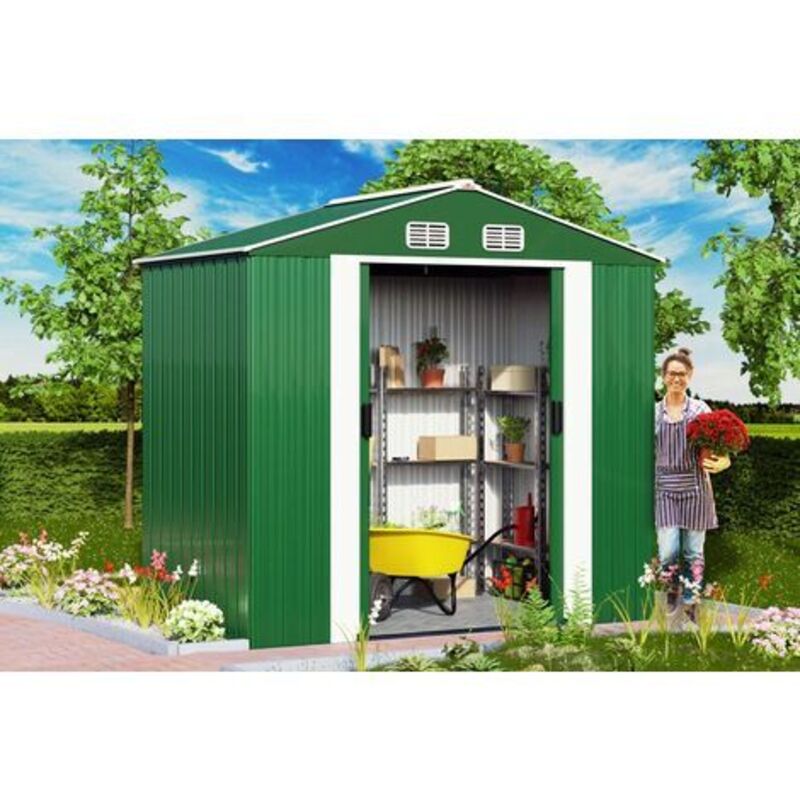 Capanno Giardino Metallico Con Porta Scorrevole - 277x93x179cm Resistente Alle Intemperie
