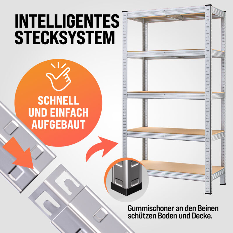 Scaffale Garage 5 Ripiani - Acciaio Resistente, Portata 875 Kg - 170x75x30 Cm - Argento - Foto 3