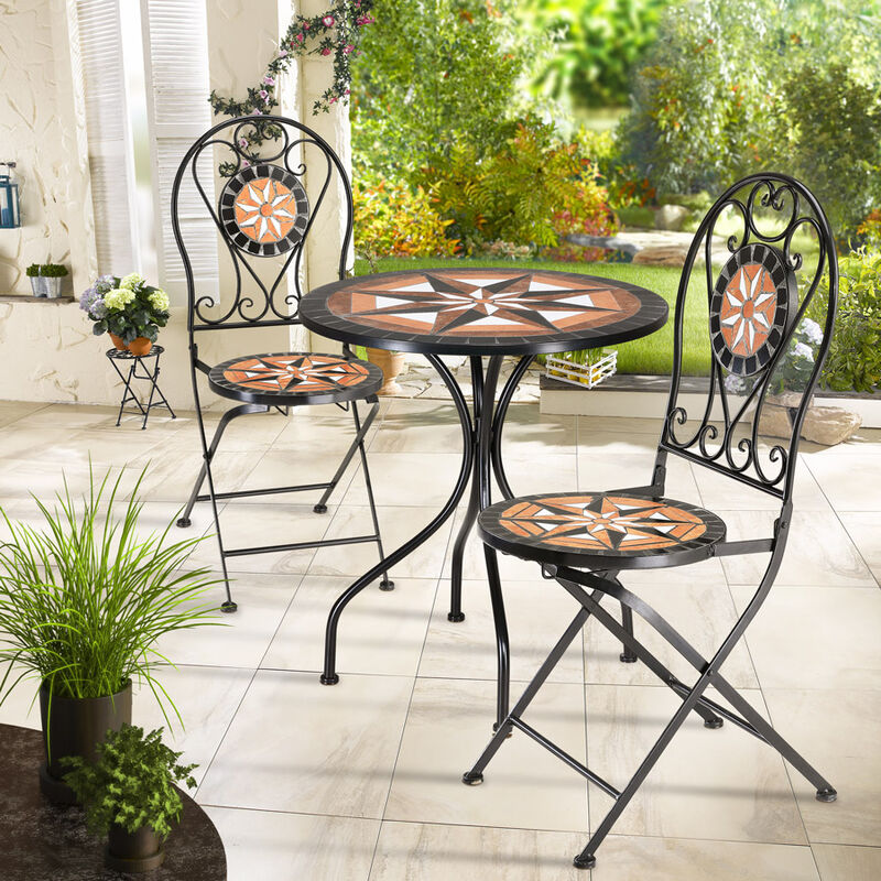 rotondo tavolo da balcone giardino in ferro da caffè da giardino stile vintage GIANTEX Tavolo da caffè in stile musaiano in metallo terrazza con mosaico per soggiorno 