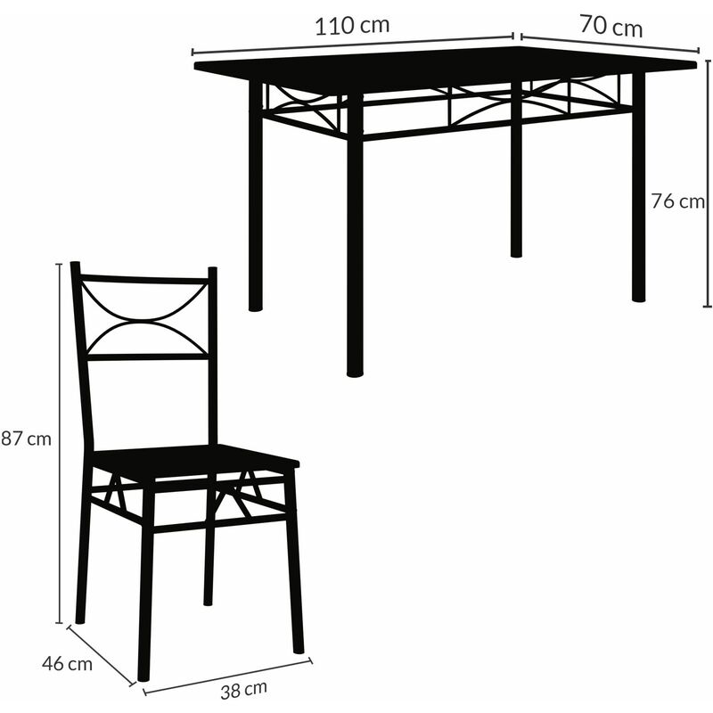 Casaria Set Tavolo e 4 Sedie da Soggiorno Nero 5 pz Arredamento Salone Cucina Sala da Pranzo mobili per Cucina Moderno 