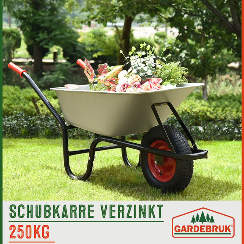 Gardebruk carriola zincata 100 litri fino a 250kg ruote pneumatiche con  cerchi in lega per giardino lavori in casa