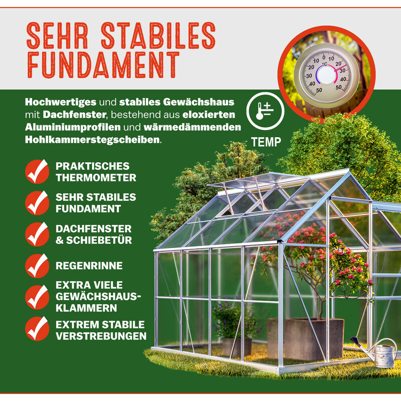 Serra da giardino in alluminio con base per piante orto casetta esterno 7,6m³ nu 