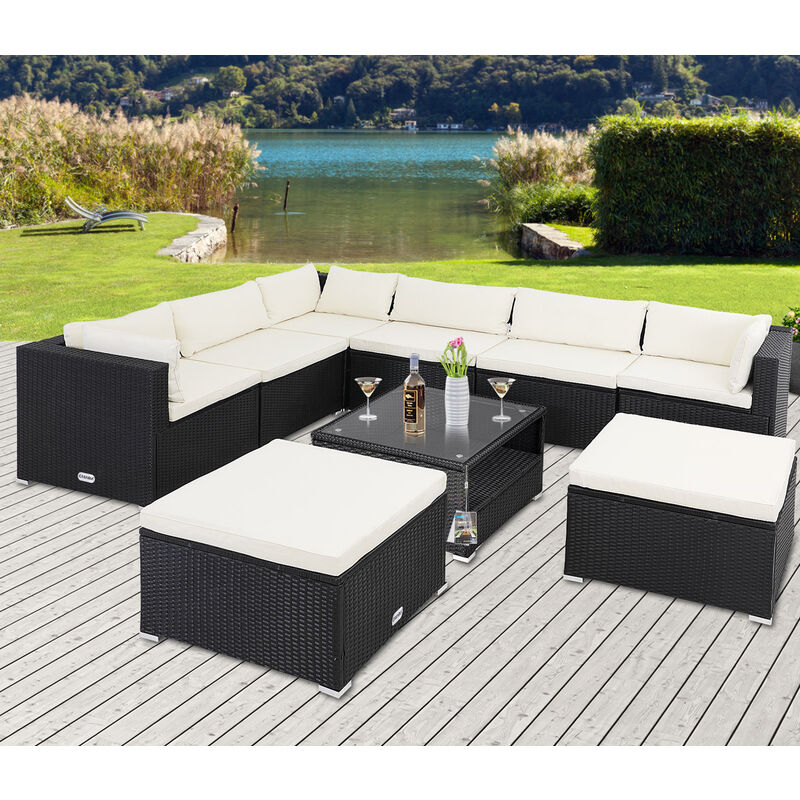 CASARIA Salotto da Giardino XL Polyrattan Divano Esterno Mobili Outdoor  Lounge Salottino Angolare Ripiano Extra Nero/