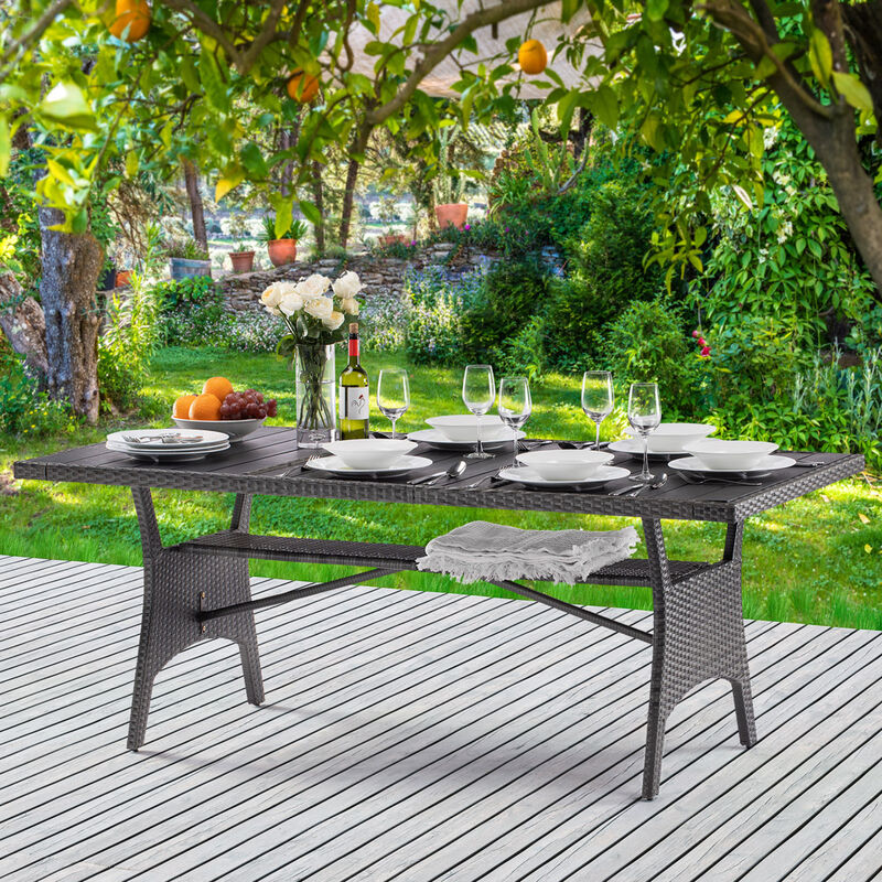 Casaria Tavolo da Giardino in Polyrattan & WPC con Ripiano max. 8 Persone  190x90x74cm Altezza Regolabile Interni & Esterni Effetto Legno Grigio