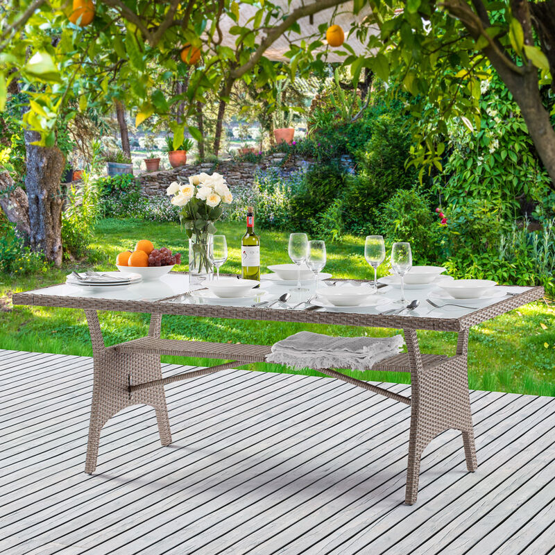 Tavolo da giardino 190x90x75 cm in poly rattan e legno di acacia