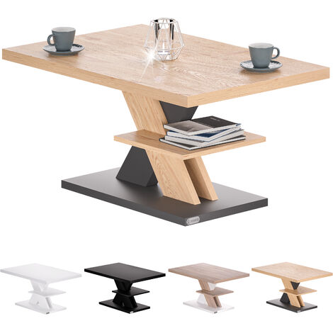 CASARIA® Table basse gris chêne 90x60x45cm Table de salon 50kg Table