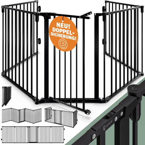 CASARIA® Griglia di Sicurezza per Caminetto con Sportello in Metallo Pieghevole 306x77cm Cancello di Protezione Bambini Animali Nero