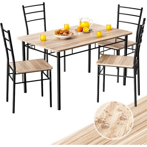 CASARIA® Tavolo da pranzo con 4 sedie in legno set da 5 pezzi 110x68cm struttura in metallo sala da pranzo cucina sedia tavolo mobili arredo casa Eiche hell (de)