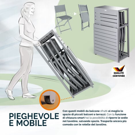 CASARIA® Set di Mobili Balcone Sedie Tavolo Pieghevole