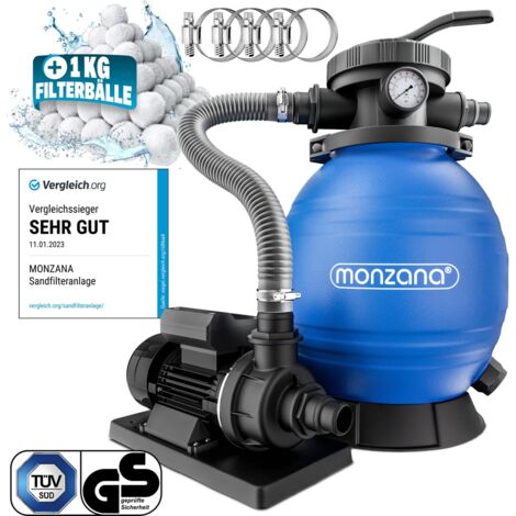 MONZANA® Sistema di Filtraggio Piscine 10.200 l/h 1000gr Sfere Filtranti Valvola a 7 Uscite Adattatore Ø32-38mm 400Watt