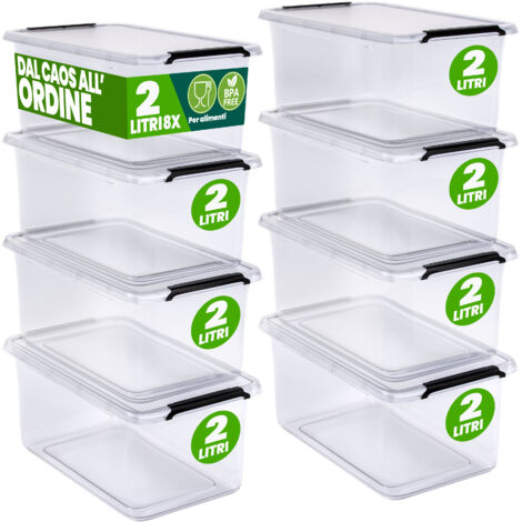 DEUBA® Contenitore in Plastica Scatola da 2L e 5L Set Contenitori Trasparenti BPA Free impilabili Scatole Cucina Camera da Letto 8x 2L (de)