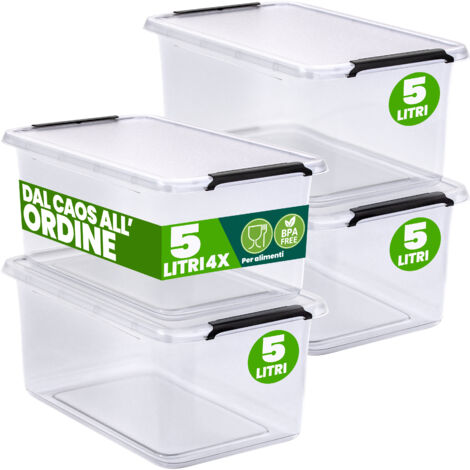 DEUBA® Contenitore in Plastica Scatola da 2L e 5L Set Contenitori Trasparenti BPA Free impilabili Scatole Cucina Camera da Letto 4x 5L (de)
