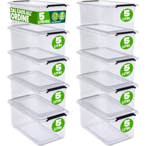 DEUBA® Contenitore in Plastica Scatola da 2L e 5L Set Contenitori Trasparenti BPA Free impilabili Scatole Cucina Camera da Letto 10x 2L (de)