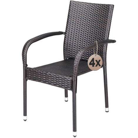 Sedia impilabile in polyrattan Comfort set di 4 marrone