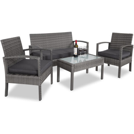 CASARIA® Lounge Tavolo da Giardino Set Polyrattan Mobili da Esterno 4 Persone Grigio