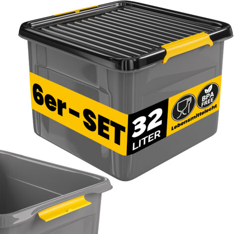 MONZANA® Contenitore con Coperchio BPA Free Chiusura a Scatto Scatole Impilabili Scatola Organizer Cantina Garage Contenitori Plastica Box 6x 32L (de)