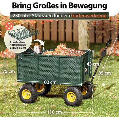 GARDEBRUK® Carrello rimorchio carretto da giardino con borsone in tela removiblie 550 kg