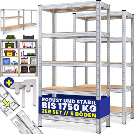 MONZANA® Scaffale ad alta portata in metallo scaffali per carichi pesanti garage  cantina magazzino officina scaffali ad innesto 2x 5 ripiani - 180x90x40cm