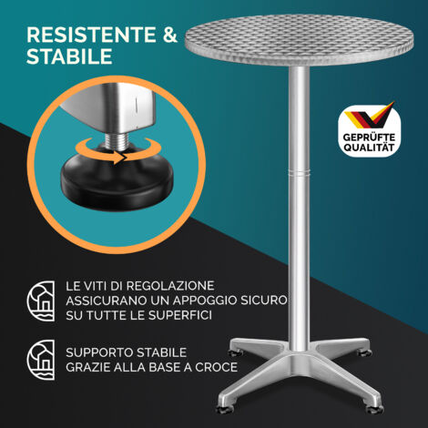 Tavolo Da Bar 2in1 Altezza Regolabile - Tavolino Rotondo Per Interni Ed Esterni, Alluminio Nero, Ø60 Cm - Foto 8