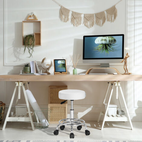 Casaria Sgabello da Ufficio Seduta Girevole a 360° Morbida 10 cm Altezza Regolabile 51-65 cm Sedia Home-Office Sedia per Centro Estetico Fisioterapista Studio Medico bianco