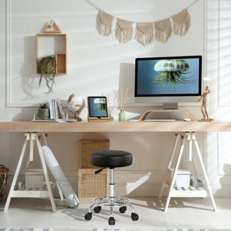 Casaria Sgabello da Ufficio Seduta Girevole a 360° Morbida 10 cm Altezza Regolabile 51-65 cm Sedia Home-Office Sedia per Centro Estetico Fisioterapista Studio Medico Nero