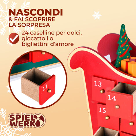 Calendario Dell'Avvento Tradizionale Con Slitta E Camino - 24 Porte Con Glitter, 224x306 Mm