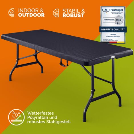 KEPLIN Tavolo Pieghevole 180x70x74 Cm – Rattan Bianco – Struttura Metallo – Portatile Per Feste, Barbecue, Campeggio - 3