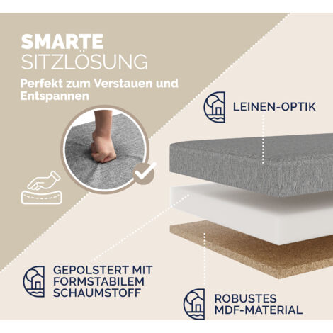 Panca Contenitore In Tessuto Grigio Antracite 100 Cm - IDMarket, Con Gambe In Legno, Cassapanca Imbottita