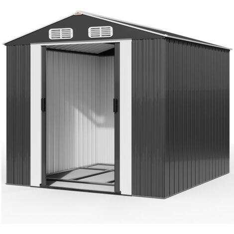 GARDEBRUK® Gerätehaus XXXL 315x260x180 cm inkl. 4 Haken 8m² mit Fundament Schiebetür Metall Anthrazit Gartenschrank Geräteschuppen Gartenhaus 15m³