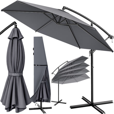 KINGSLEEVE® Ombrellone a Braccio da 300 a 330 cm Protezione UV30+ con Base Manovella Alluminio Idrorepellente Ombrellone da Giardino Terrazza Balcone Antracite 1, 300 cm