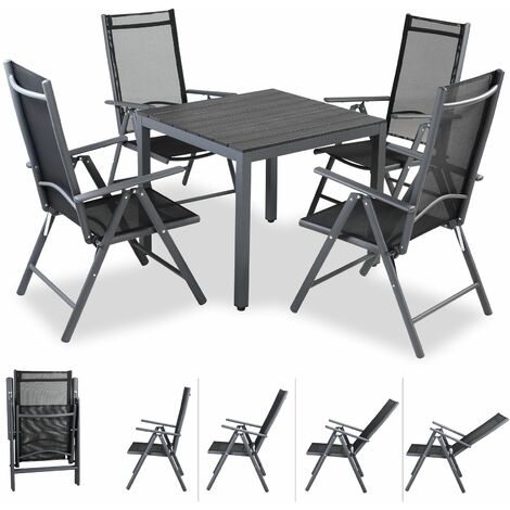 Set tavolo da esterno con 4 sedie pieghevoli metallo grigio