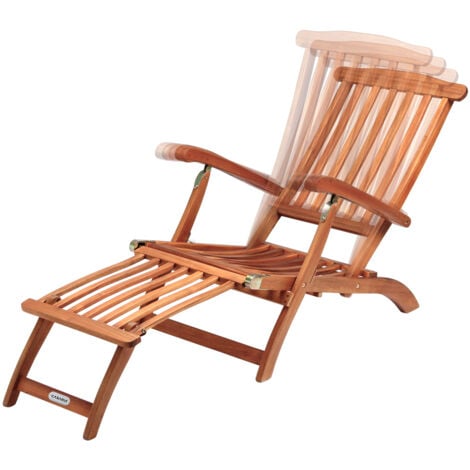 Casaria Lettino Prendisole "Queen Mary" in Legno di Acacia Pieghevole Poggiapiedi Rimovibile Sdraio da Giardino Piscina Spiaggia