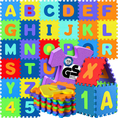 Spielwerk® Tappetino puzzle per gattonare da 86 pezzi per bambini 3,3m²  Tappeto di protezione pavimento Lettere numeri Apprendimento XXL in  gommapiuma