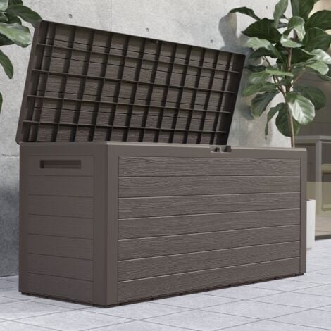 Baule da Giardino 280L 120x46x57cm Contenitore da esterno Box Multiuso  Cassapanca esterni Marrone