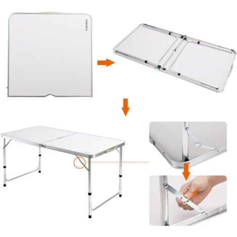 Casaria  Tavolo da campeggio pieghevole in alluminio  con maniglia di trasporto 120x60x70 cm tavolo da giardino
 bianco