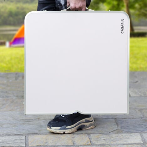 Casaria  Tavolo da campeggio pieghevole in alluminio  con maniglia di trasporto 120x60x70 cm tavolo da giardino
 bianco