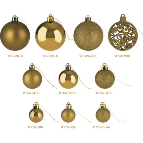 CASARIA® Set 100 palline di Natale composto da varie fantasie varie quantità varie taglie e colori gold (de)