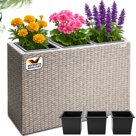 CASARIA® Fioriera 3 Vasi Portafiori Giardino Drenaggio Acqua Arredo Giardinaggio  Crema