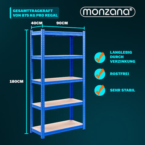 Deuba Scaffale alta portata 2 pezzi metallo rivestito a polvere 180x90x40cm  portata max. 875kg scaffalatura