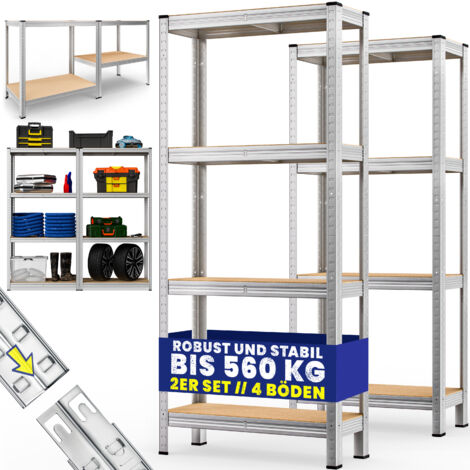 Deuba Scaffale ad alta portata 2 pezzi in metallo capacità di carico totale kg 170x75x30cm 4 ripiani in MDF