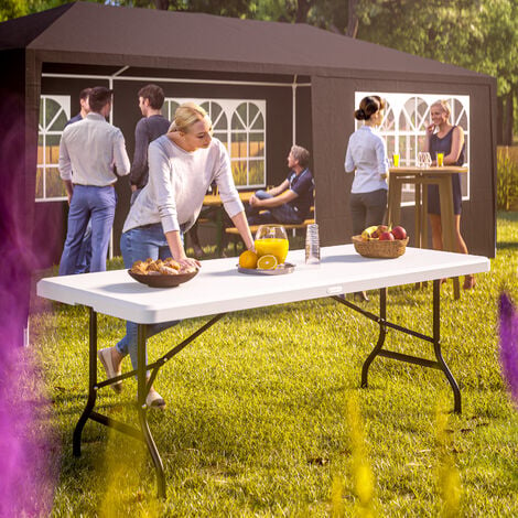 Casaria Set di 2 tavoli pieghevoli portatili con manico di trasporto per  campeggio buffet giardino 183x76x4