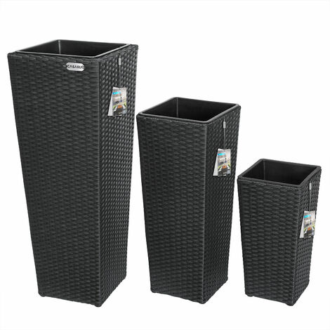 CASARIA Vaso Portafiori Set 3 pezzi Fioriera per piante e fiori effetto polirattan fioriere da giardino Nero